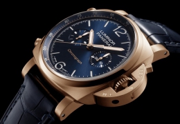 沛纳海全新推出luminor chrono goldtechtm blu notte 庐米诺系列红金