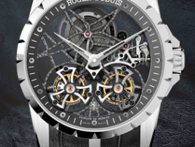 复杂机械 品鉴罗杰杜彼Excalibur系列白金镂空双飞行陀飞轮腕表