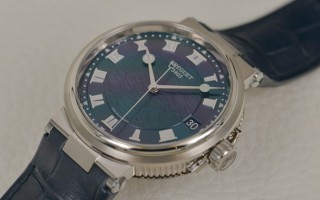 现代格调 实拍宝玑航海系列5517白金蓝盘腕表