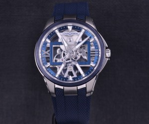 巧妙架构 品鉴雅典表镂空X蓝色钛金属腕表