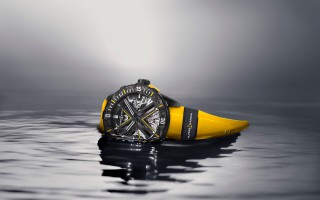 雅典表潜水系列DIVER X 镂空腕表劲黑款 迄今最复杂精妙的镂空潜水腕表 以全新黑黄配色瞩目回归 