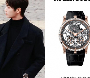 精湛技艺 王者之选  演员许凯佩戴罗杰杜彼Roger Dubuis 王者系列双飞行陀飞轮玫瑰金镶钻腕表