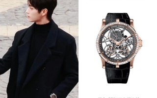 精湛技艺 王者之选  演员许凯佩戴罗杰杜彼Roger Dubuis 王者系列双飞行陀飞轮玫瑰金镶钻腕表