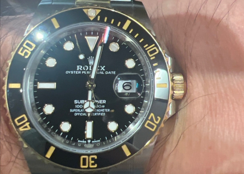 间金黑到手真的帅  劳力士潜航者日历型