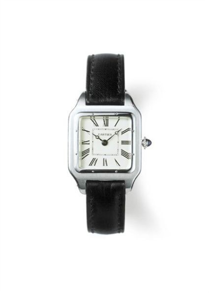卡地亚旗舰系列：桑托斯(Santos)系列手表，卡地亚巴黎(Cartier Paris)，1916年，铂金、黄金、蓝宝石特别定制、皮制腕带。